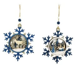 Christmas Ornament - 13cm Wooden Snowflake Blue, Assorted