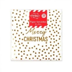 Serviettes - Merry Christmas Beverage Serviettes With Gold Foil, 15 Pack