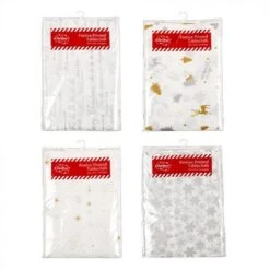 Tablecloth - 270cm Christmas Flannel Backing, Assorted Gold And Silver