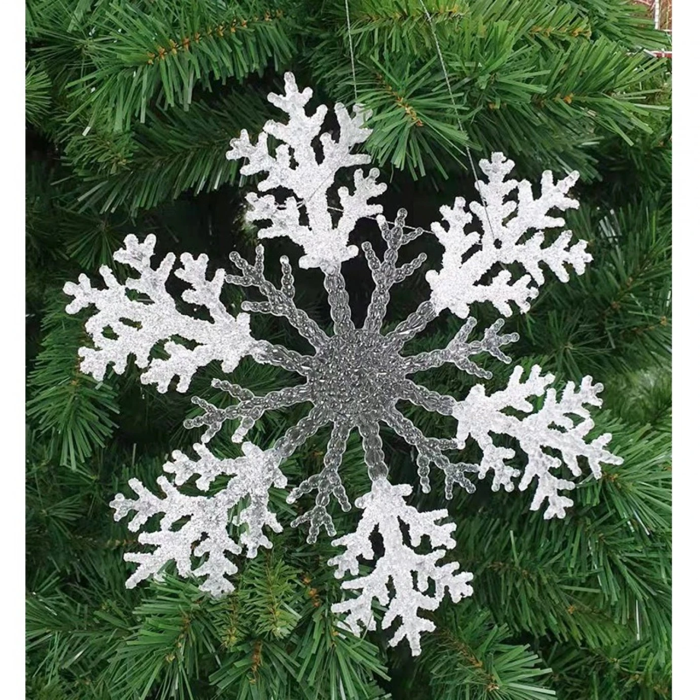 Christmas Decoration - 30 Cm Snowflake, With Snow - Image 2