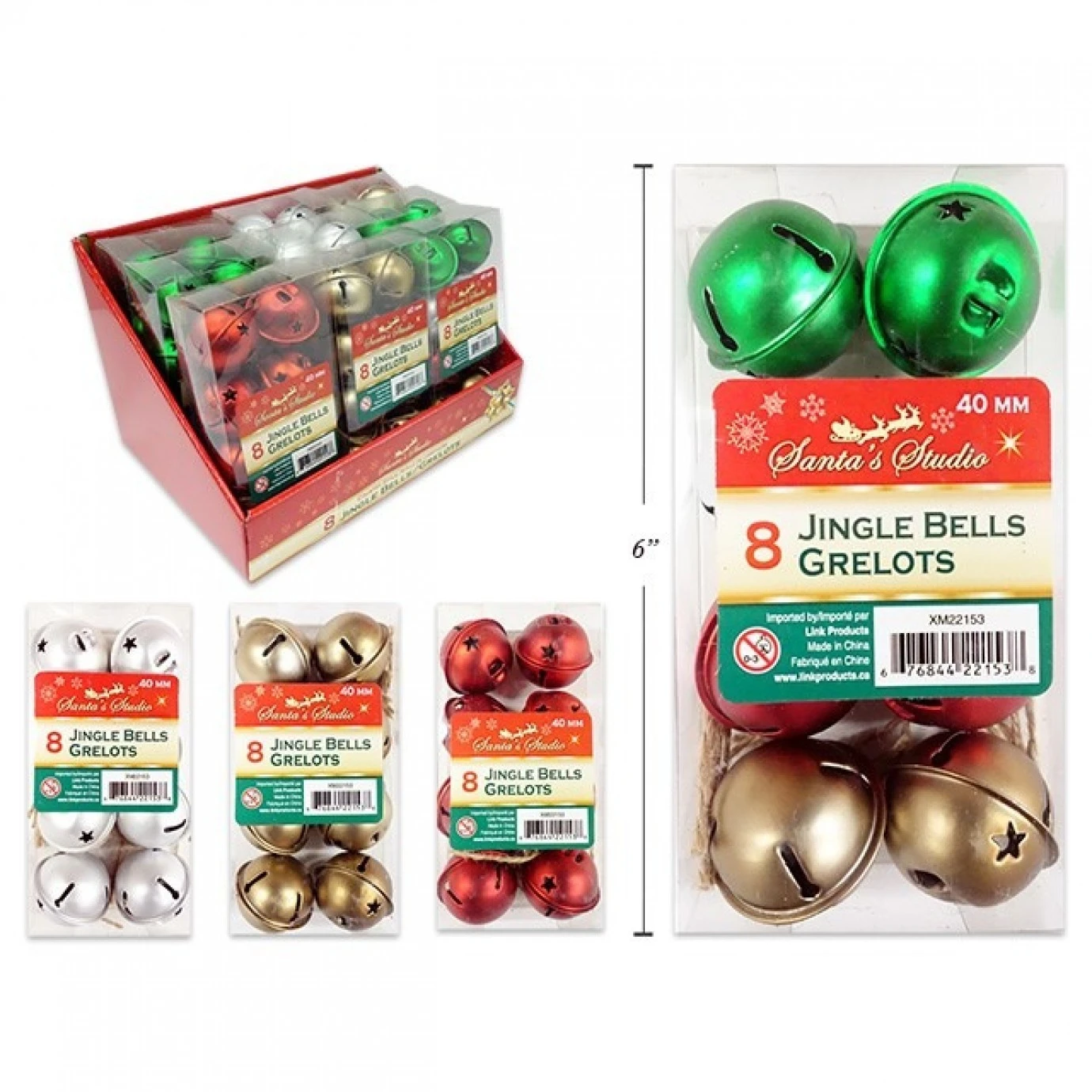 Christmas Ornaments - Assorted Bells, 8pk
