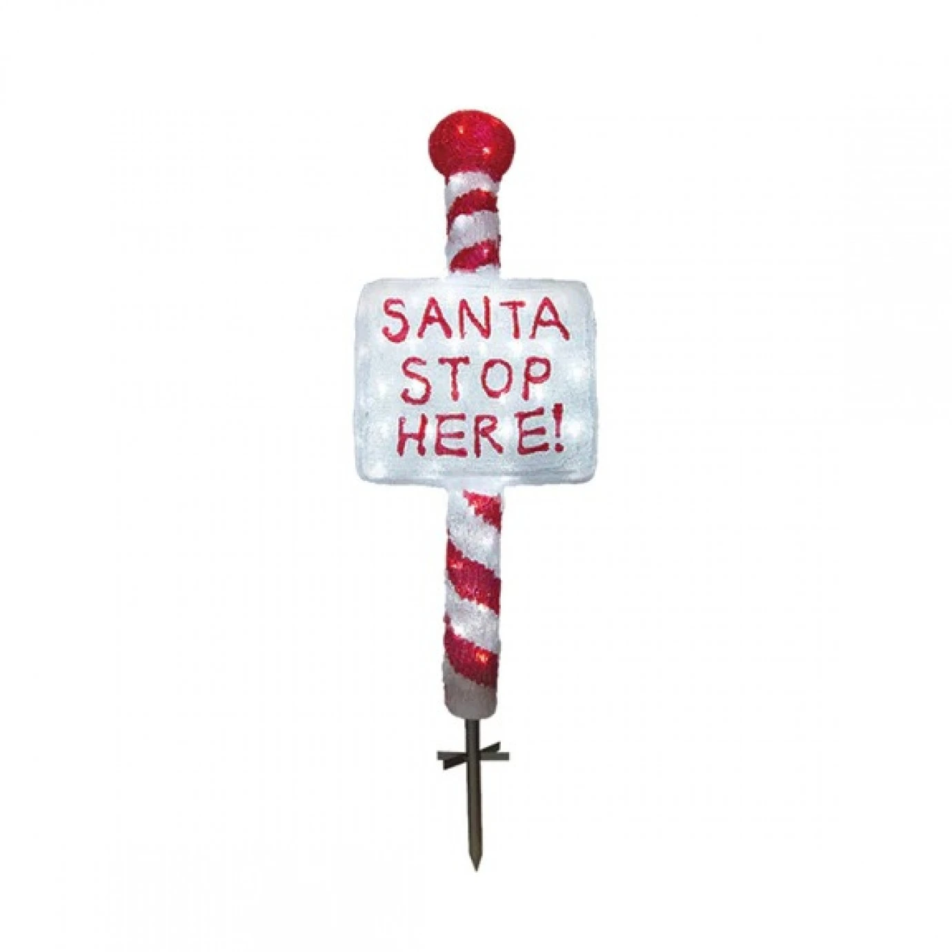 Christmas Decoration - 85cm Acrylic Santa Stop Here Sign, White Lights 1 Christmas Decoration - 85cm Acrylic Santa Stop Here Sign, White Lights