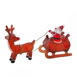 Christmas Decoration - 82.5cm Acrylic Santa Sleigh & Reindeer, With Lights