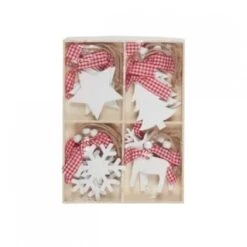Christmas Ornament - Traditional White With Red Bow, 12pk