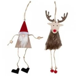 Christmas Ornament - Santa/Deer Wood With Rope Legs, Assorted