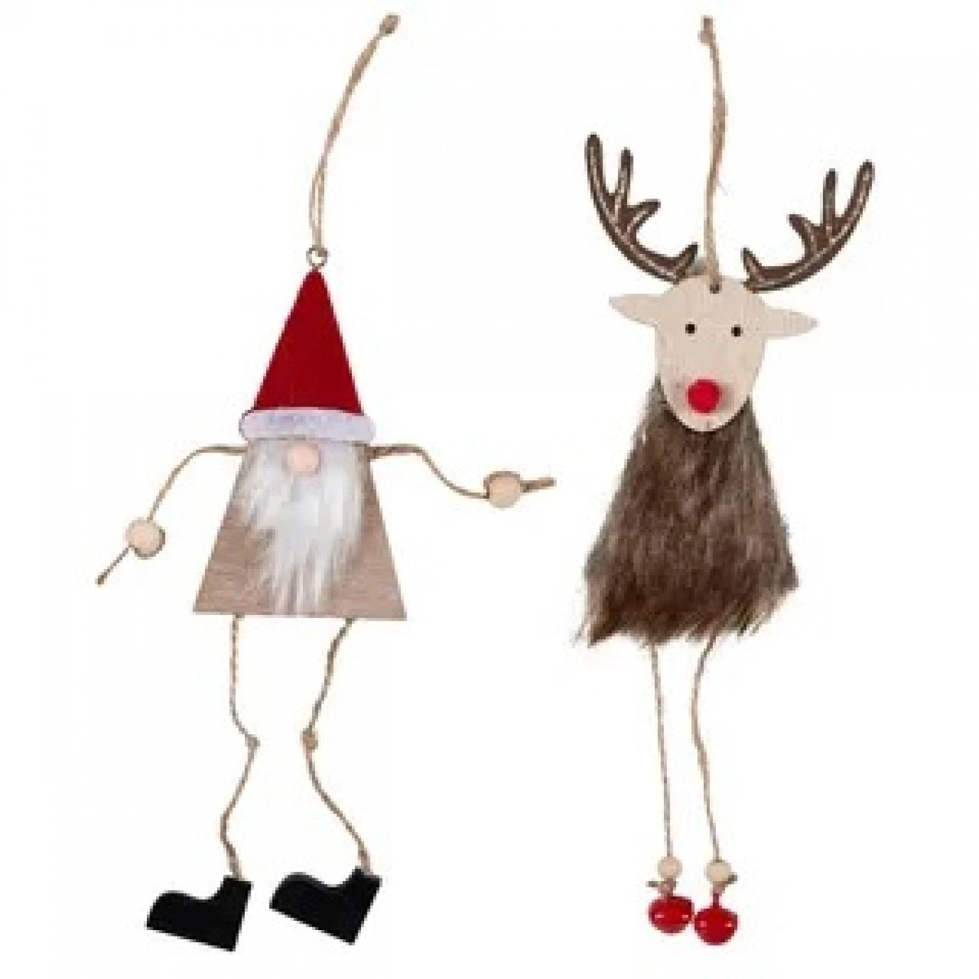 Christmas Ornament - Santa/Deer Wood With Rope Legs, Assorted 1 Christmas Ornament - Santa/Deer Wood With Rope Legs, Assorted