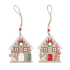 Christmas Ornament - Gingerbread House Wood, Assorted
