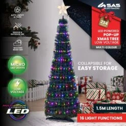 Christmas Tree - 1.5m LED Pop-Up With Remote, Multi Colour