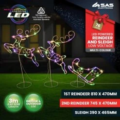 Christmas Decoration - LED Lights Reindeer And Sleigh Silhouette, Multi Colour