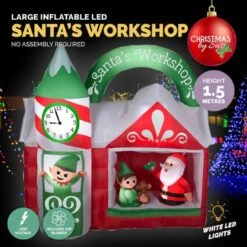 Christmas Inflatables - 1.5m Inflatable Santa's Workshop, With White Lights