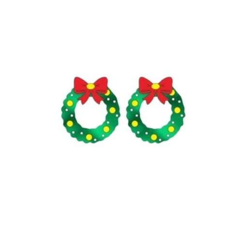 Earrings - Christmas Yule Wreath, Green -Holiday Decor Shop 56397