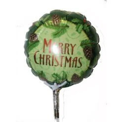 Balloon On Stick - Round 9 Cm, Merry Christmas