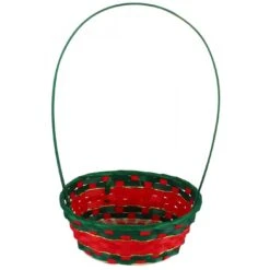 Basket - Bamboo Round, Christmas Long Handle
