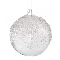 Christmas Bauble - Glass, Clear With Silver Glitter