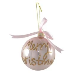 Christmas Bauble - Glass, Merry Christmas Pink