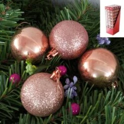 Christmas Baubles - Glitter, Rose Gold 10 Pk
