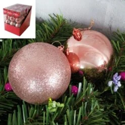 Christmas Baubles - Glitter, Rose Gold 4 Pk