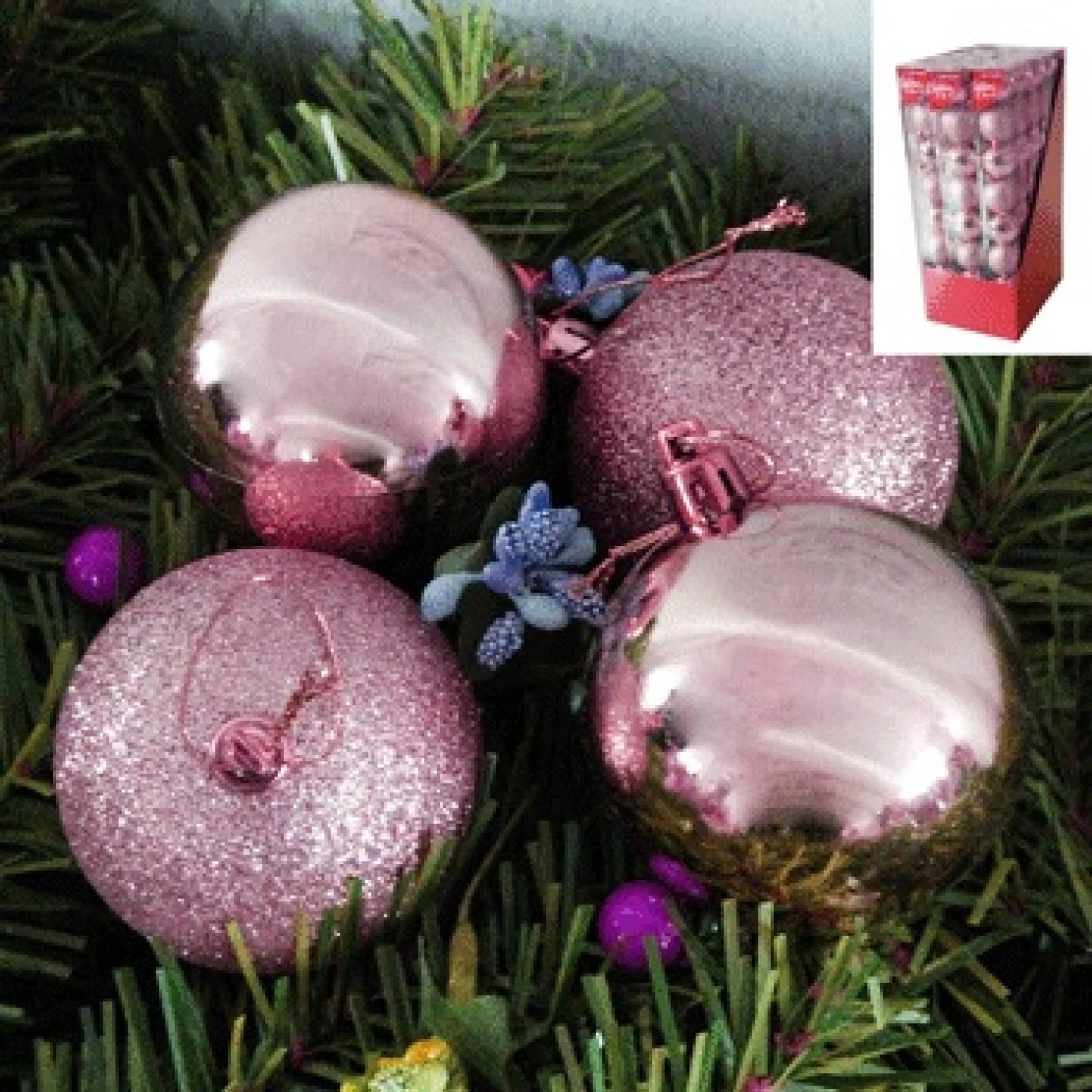 Christmas Baubles - Glitter, Rose Gold 8 Pk 1 Christmas Baubles - Glitter, Rose Gold 8 Pk