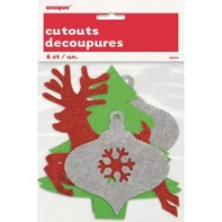 Cardboard Cutouts - Mini, Christmas Glitter 6 Pk