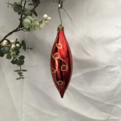 Christmas Bauble - 16cm Finial Gold Glitter Scroll, Red