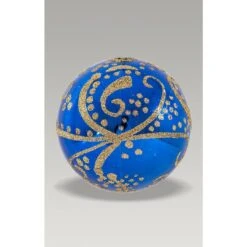 Christmas Bauble - 8cm Ball Royal Blue, Gold Glitter