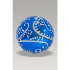 Christmas Bauble - 8cm Ball Royal Blue, Silver Glitter