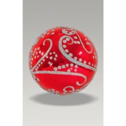 Christmas Bauble - 8cm Ball Royal Red, Silver Glitter