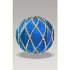 Christmas Bauble - 8cm Blue Harlequin, Gold Glitter