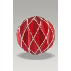 Christmas Bauble - 8cm Red Harlequin, White Glitter