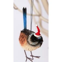 Christmas Ornament - Blue Wren, Santa Hat
