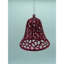 Christmas Ornament - Mesh Glitter Bell, Hot Pink