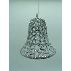 Christmas Ornament - Mesh Glitter Bell, Silver