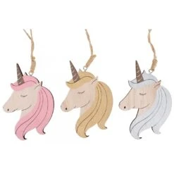 Christmas Ornament - Wooden Unicorn, Assorted