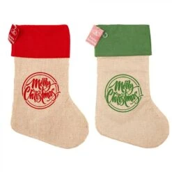 Christmas Stocking - Hessian, Merry Christmas Assorted