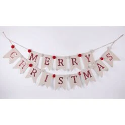 Flag Bunting - Banner, Hessian Merry Christmas 180 Cm