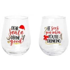 Glasses - Stemless Wine, Christmas 2 Pk