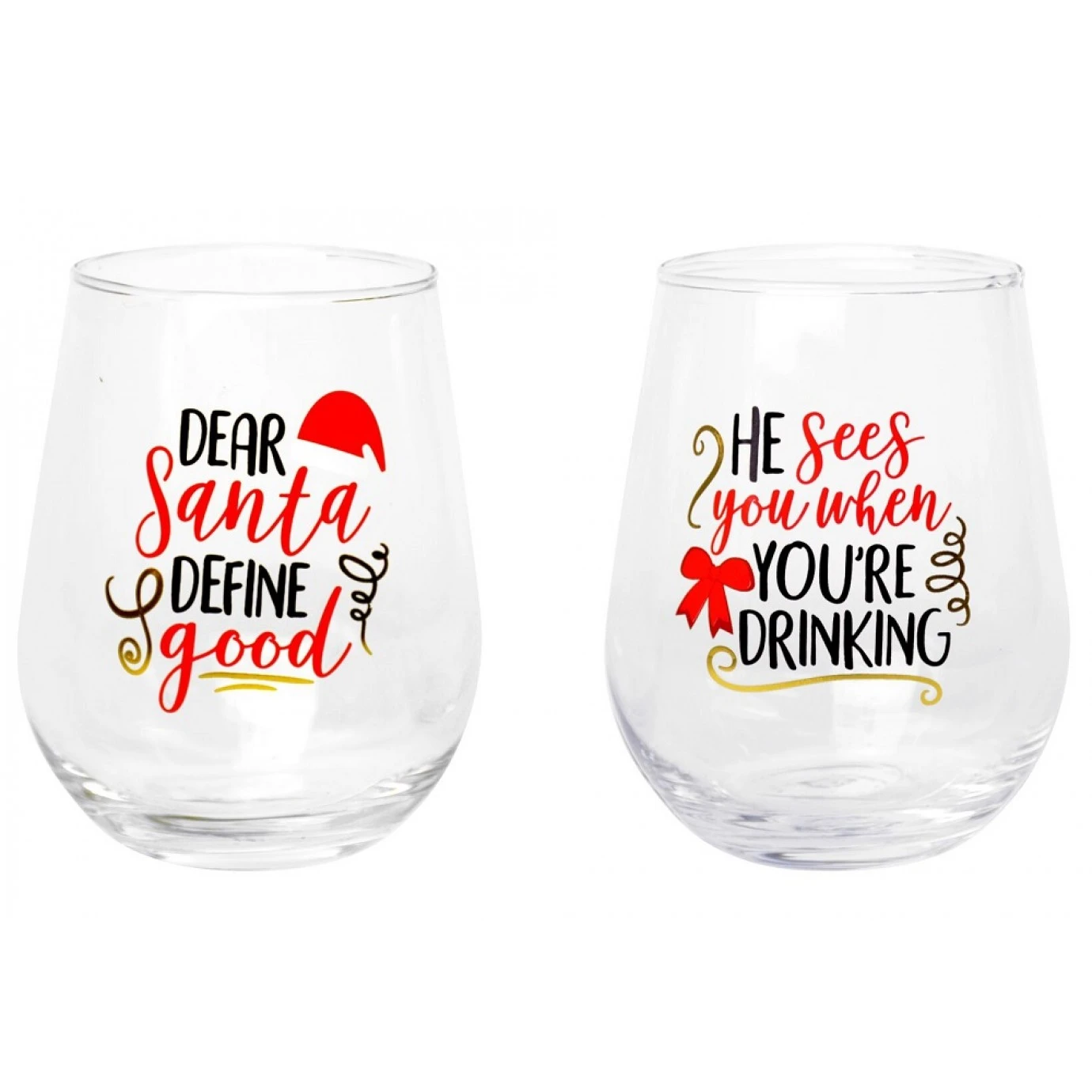 Glasses - Stemless Wine, Christmas 2 Pk 1 Glasses - Stemless Wine, Christmas 2 Pk