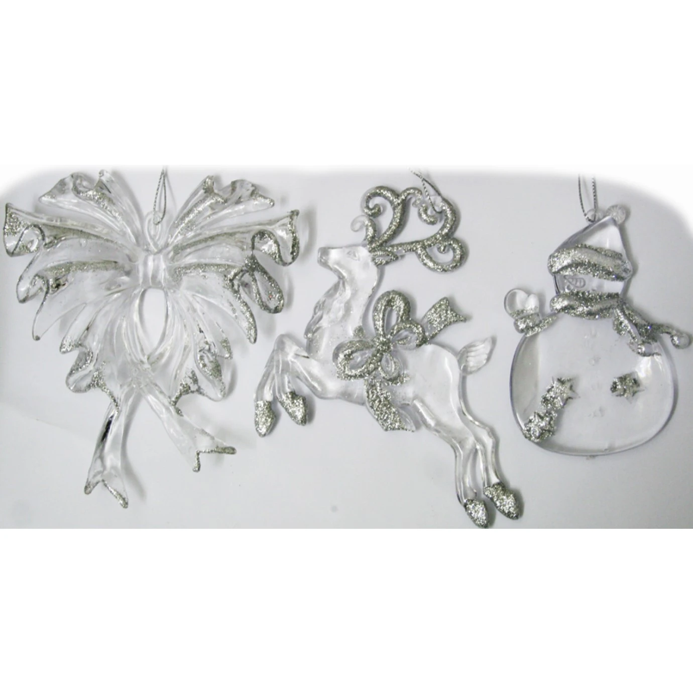 Christmas Ornament - Acrylic & Silver Glitter, Assorted 1 Christmas Ornament - Acrylic & Silver Glitter, Assorted