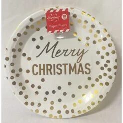 Plates - 17.8cm Merry Christmas Gold Foil,10pk