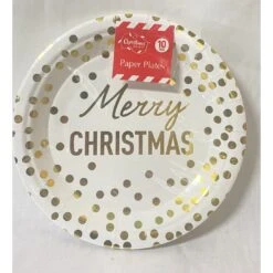 Plates - 22.5cm Merry Christmas Gold Foil,10pk