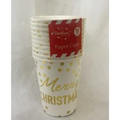 Cups - 250ml Merry Christmas Gold Foil,10pk