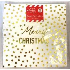 Serviettes - Merry Christmas Lunch Serviettes With Gold Foil, 20 Pack