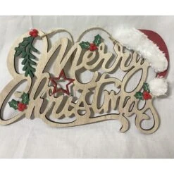 Hanging Sign - Merry Christmas With Decorations, Wood