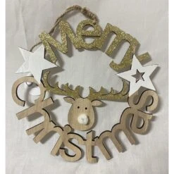 Hanging Sign - Merry Christmas With Deer, Wood