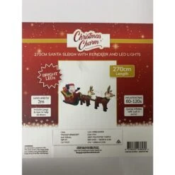 Christmas Inflatables - 2.7m Santa Sleigh With Reindeer, With LED Lights