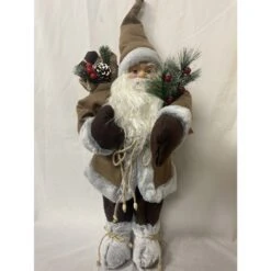 Christmas Decoration - 60cm Sanding Frost Santa, With Brown Fur