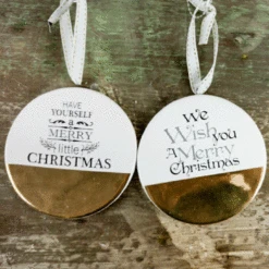 Christmas Ornament - Ceramic, Gold & White Disc Assorted