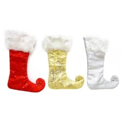 Christmas Stocking - Elf Sequins With Fur, Assorted